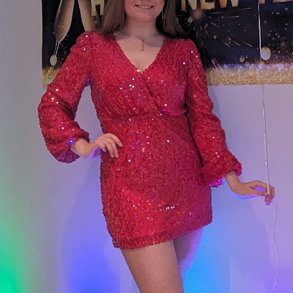 Wayf Sparkling Red Long Sleeve Dress